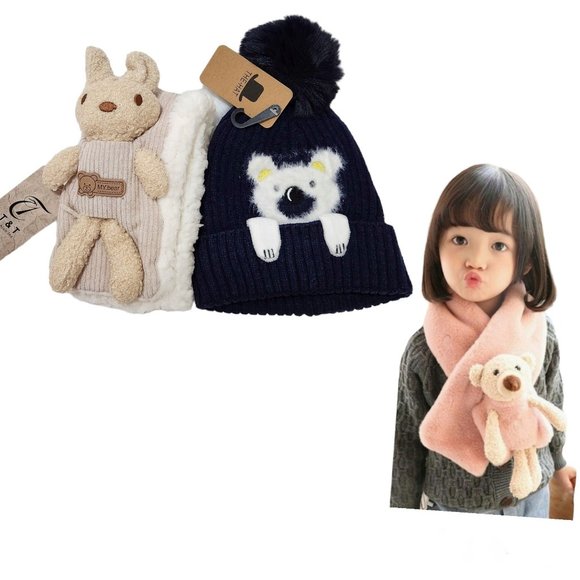 COPY - Scarve+Cap Navy/Beige Kids set, One Size - Picture 2 of 6